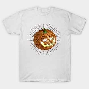 Halloween smiling retro pumpkin with fine detailed lettering T-Shirt